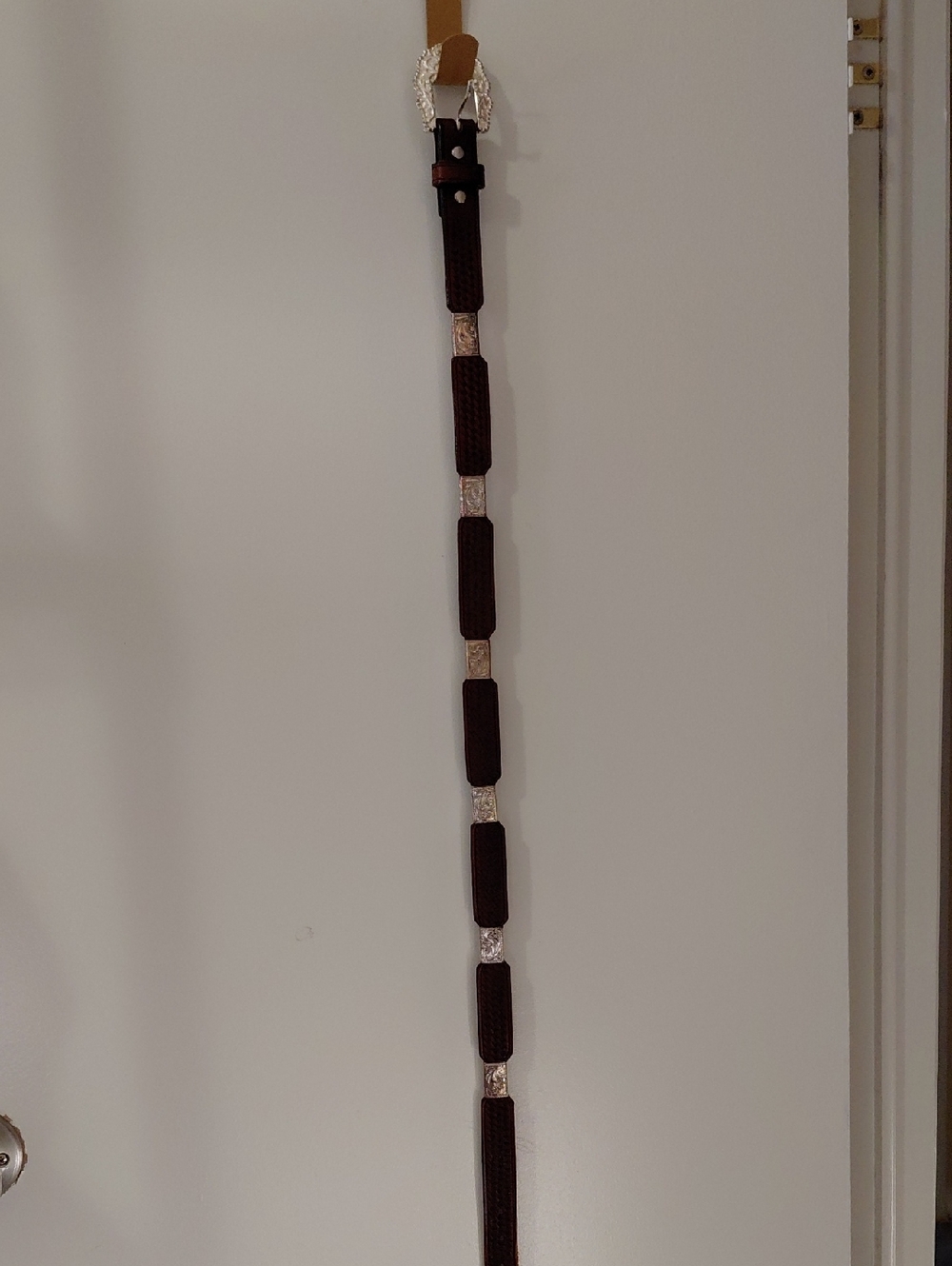 Brown Western-Inspired Concho Belt with Silver Accents